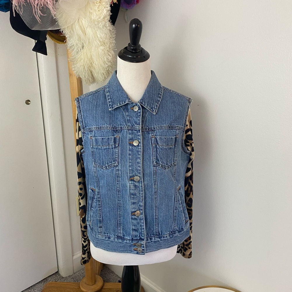 Custom Denim & Leopard Print Jacket - Picture 2 of 6